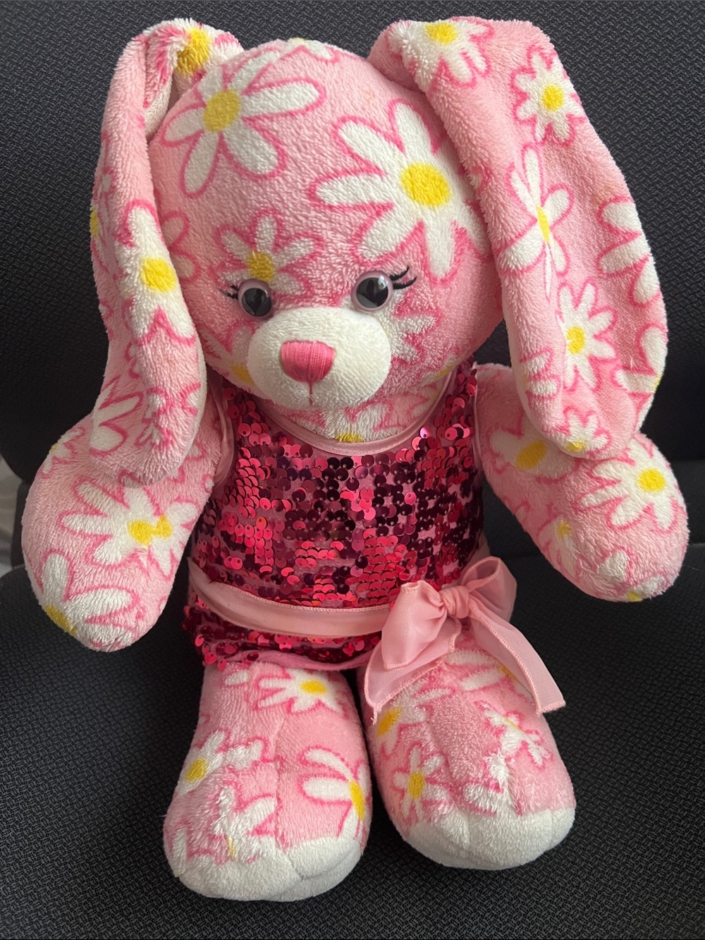 Build-A-Bear Pink Floral Bunny with Hot Pink Sequin Dress